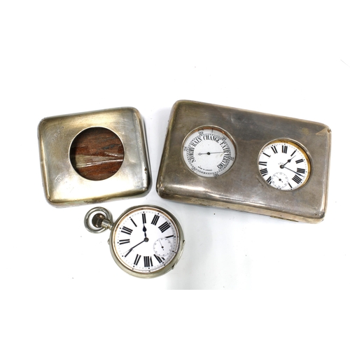 69 - An oversized Goliath open faced pocket watch and pocket barometer set, housed in a Victorian silver ... 