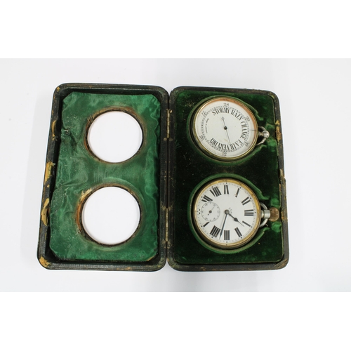 69 - An oversized Goliath open faced pocket watch and pocket barometer set, housed in a Victorian silver ... 