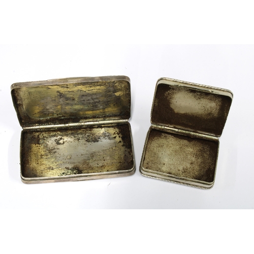 72 - Continental silver snuff box together with a larger snuff box, its hinged lid with a repousee patter... 