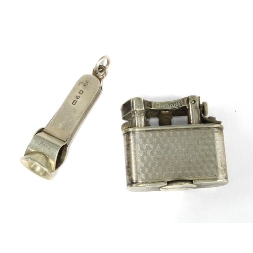 82A - Late Victorian silver and nickel cigar cutter, Birmingham 1899 and a small Dunhill lighter (2)