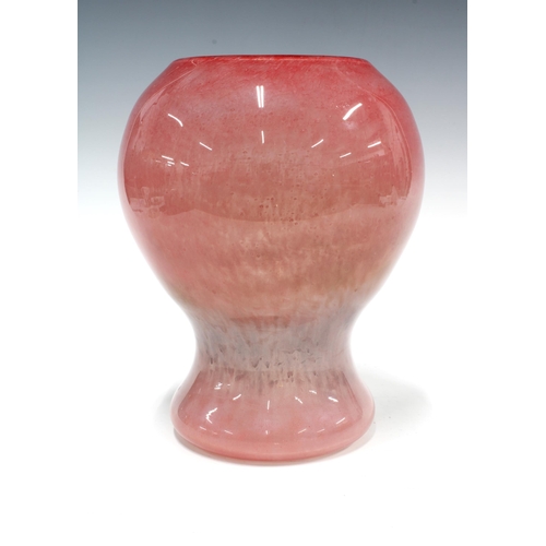 102 - Early 20th century art glass vase, possibly Scottish, of waisted ovoid form in light magenta with pa... 