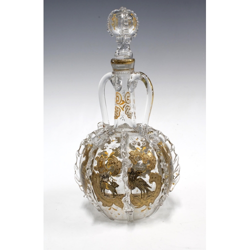 110 - Late 18th /early 19th century Dutch glass decanter and stopper with painted enamel and gilding, 14 x... 