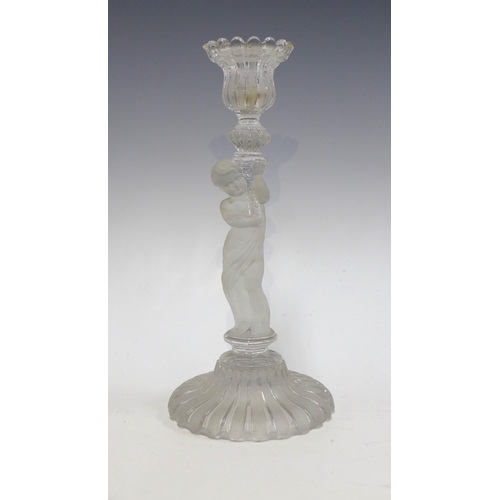 118 - BACCARAT, opaque glass cherub candlestick, 12 x 28cm.