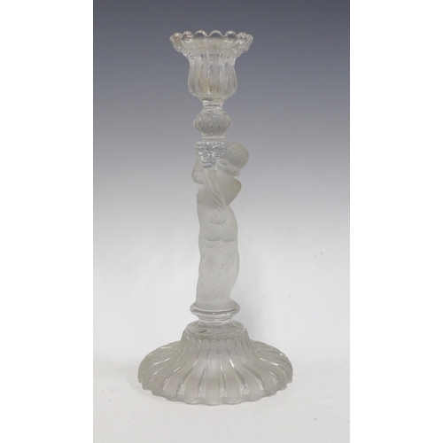 118 - BACCARAT, opaque glass cherub candlestick, 12 x 28cm.