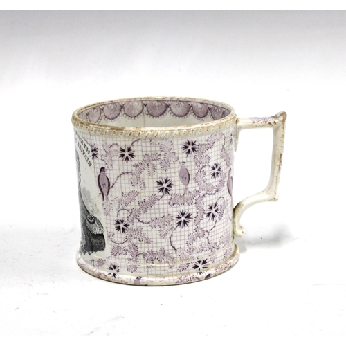 140 - 'William The Fourth King of Great Britain' transfer printed mug in puce,  10cm high (hairline crack)