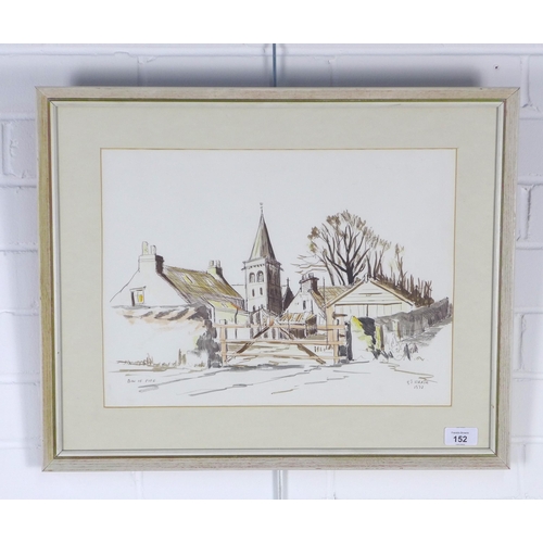 152 - G.T STRATH, BOW OF FIFE, pen and colour wash, signed and dated 1973, framed under glass and labelled... 