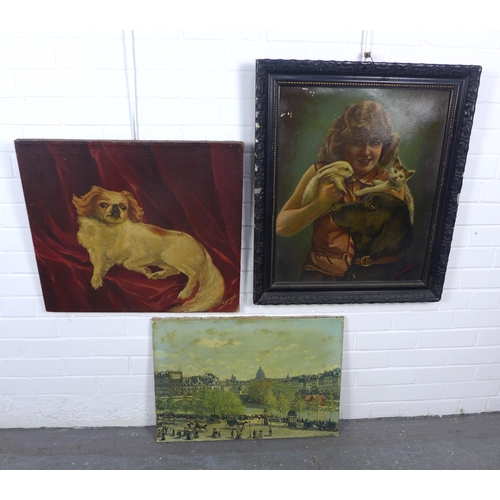 158 - LAGENDYK, signed oil on canvas of a dog, dated 1935, 62 x 54cm together with another and an oiliogra... 