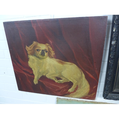 158 - LAGENDYK, signed oil on canvas of a dog, dated 1935, 62 x 54cm together with another and an oiliogra... 