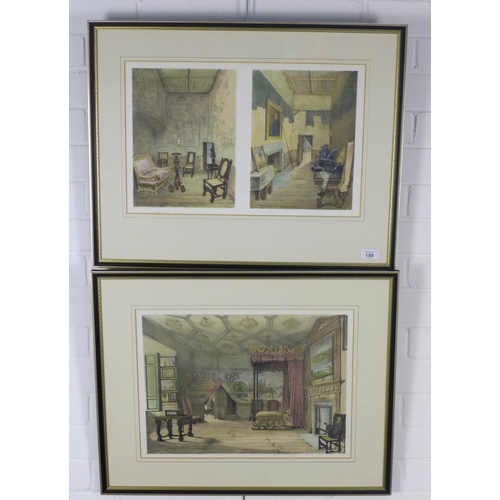 159 - SWARBRECK, a pair of colour lithograph prints of Holyrood Palace to include Queen Mary's Bedroom, et... 