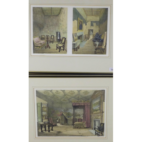 159 - SWARBRECK, a pair of colour lithograph prints of Holyrood Palace to include Queen Mary's Bedroom, et... 