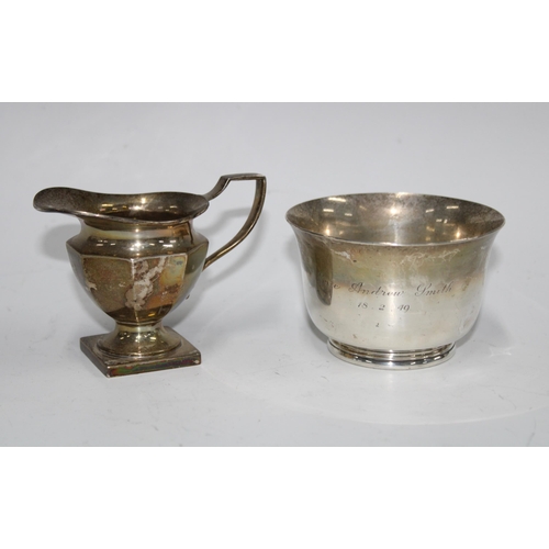 16 - James Dixon & Sons silver sugar bowl, Sheffield 1945, together with a silver cream jug, Birmingham 1... 