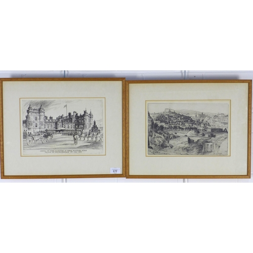 177 - ROBERT C. ROBERTSON, two framed etchings to include Holyrood House and Auld Reekie, framed under gla... 