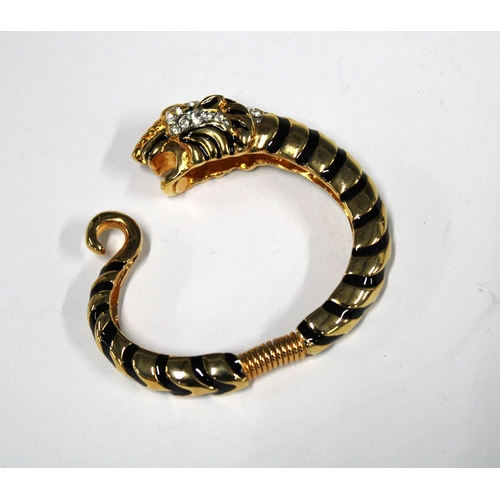 20 - KENNETH J. LANE, Tiger gilt metal and paste clamper bracelet, signed