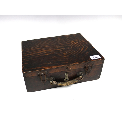 348 - Early 20th century stained pine box containing a quantity of vintage cotton reel threads