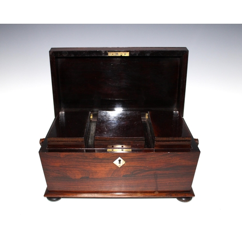 350 - 19th century rosewood sarcophagus tea caddy, hinged lid with a mother of pearl plaque, opening to re... 