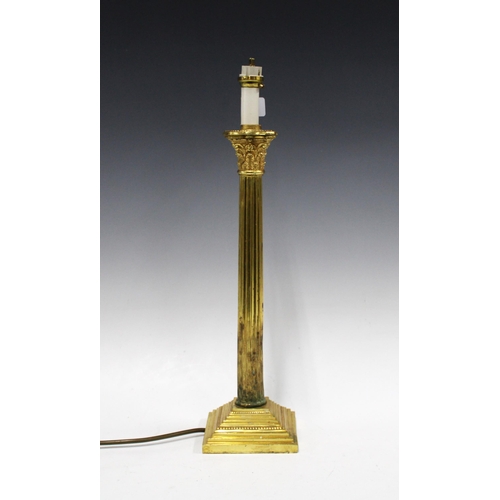 351 - Brass corinthian column table lamp base,  36cm high, excluding fitting