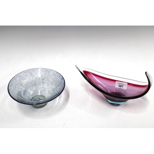 367 - Pale blue art glass bowl, 17cm diameter and another in purple and red glass (2)