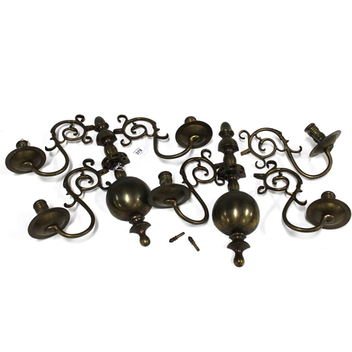 378 - A pair of brass three arm wall sconces (2)