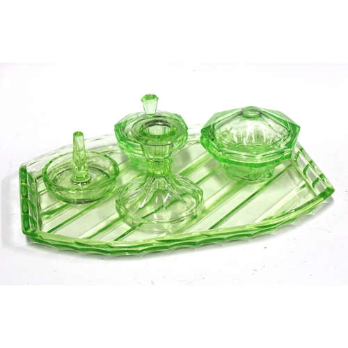 391 - Vintage green glass dressing table set