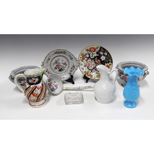 394 - 19th century Staffordshire pottery to include miniature tureens, jugs, ladle, and plate together wit... 