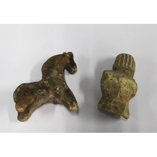 417 - Two early South American clay figures to include a horse and a torso, 10cm high (2)