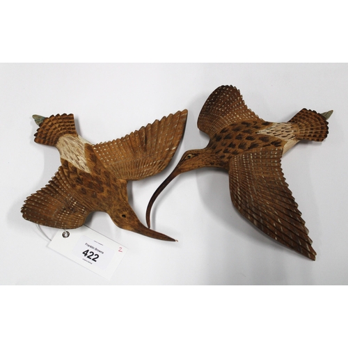 422 - Two Curlew wall plaques, carved by A. Power, 22cm wingspan (2)