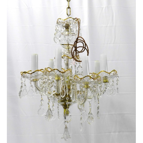 435 - Bohemian glass chandelier, with gilt edged lustre drops,  52 x 63cm.