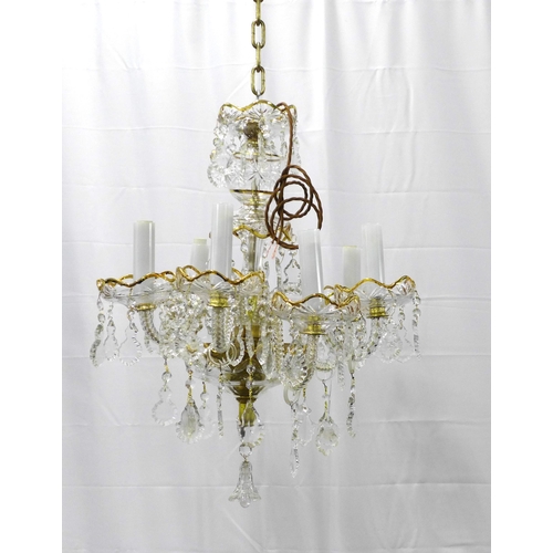 435 - Bohemian glass chandelier, with gilt edged lustre drops,  52 x 63cm.