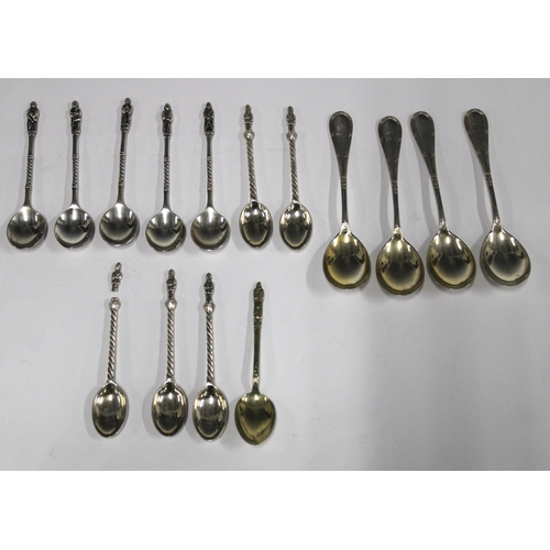 53 - A collection of continental silver and white metal teaspoons to include Apostle spoons, (15)