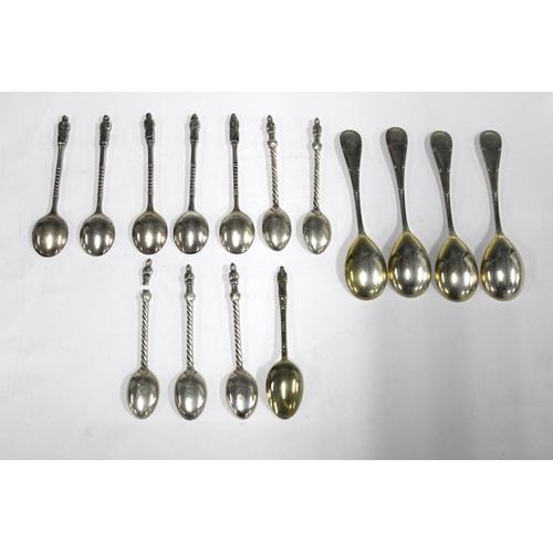 53 - A collection of continental silver and white metal teaspoons to include Apostle spoons, (15)