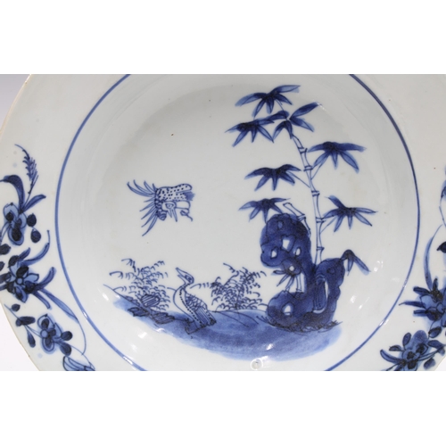 83 - WITHDRAWN  Three Chinese blue and white shallow bowls painted to the centre with ducks and bamboo pa... 