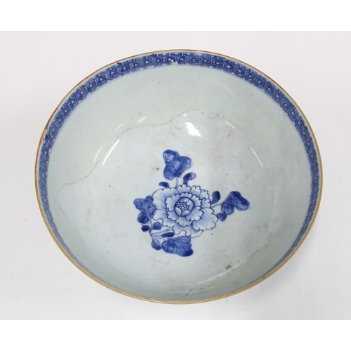 91 - Chinese blue and white punch bowl, (restored) 26 x 11cm.