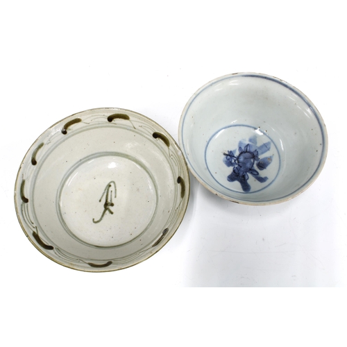 95 - Provincial Chinese blue and white bowl together with a Southeast Asian  bowl (2) 13 x 6cm.