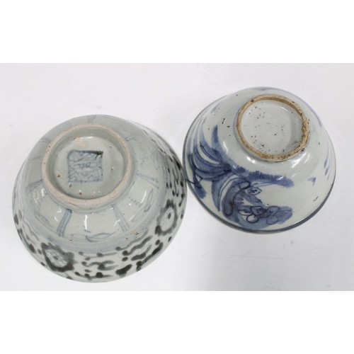 95 - Provincial Chinese blue and white bowl together with a Southeast Asian  bowl (2) 13 x 6cm.