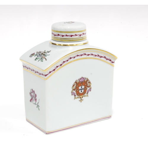 96 - Vista Alegre porcelain armorial tea caddy, 10 x 13cm.