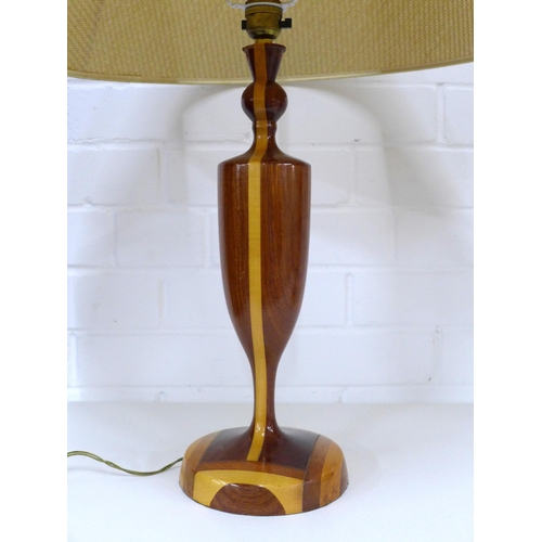 438 - A pair of wooden table lamp bases with shades, (2)