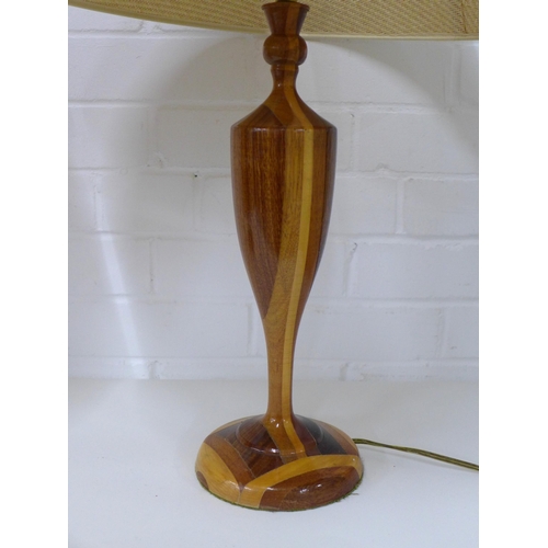 438 - A pair of wooden table lamp bases with shades, (2)