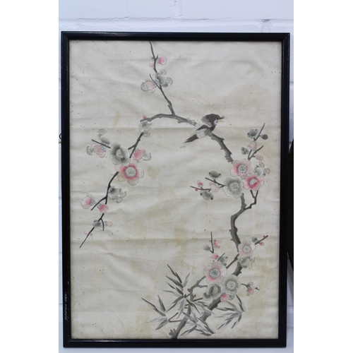 444 - Chinese silk needlework of a vase of flowers, in a glazed oval frame, 36 x 24cm,  together with anot... 