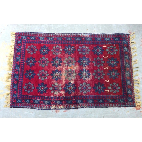 451 - Early 20th century Armenian Marriage rug, dated 1937, red field with blue flowers, likely with later... 