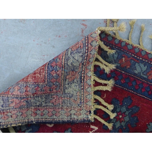 451 - Early 20th century Armenian Marriage rug, dated 1937, red field with blue flowers, likely with later... 