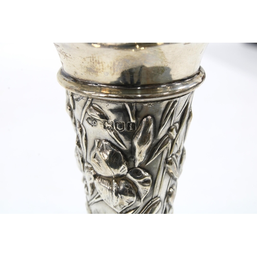 14 - A pair of Art Nouveau silver vases by William Comyns, London 1906, 13.5cm (2)