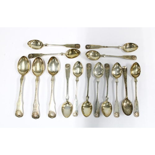 24 - Set of eleven Danish silver teaspoons, three Scandinavian silver teaspoons stamped 830 and a Sheffie... 