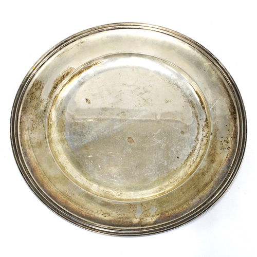 27 - Danish silver plate of plain circular form, stamped hallmarks verso, 26cm diameter