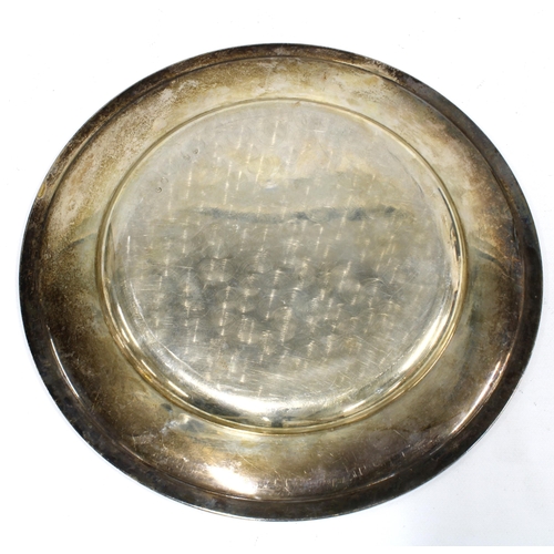 27 - Danish silver plate of plain circular form, stamped hallmarks verso, 26cm diameter