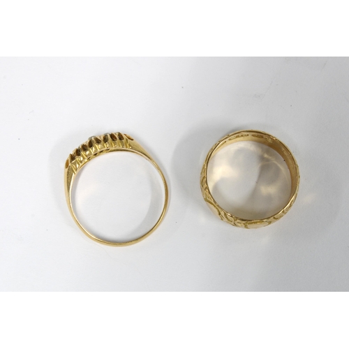 30 - 18ct gold wedding band, size M, and an early 20th century 18ct gold diamond ring with one small ston... 