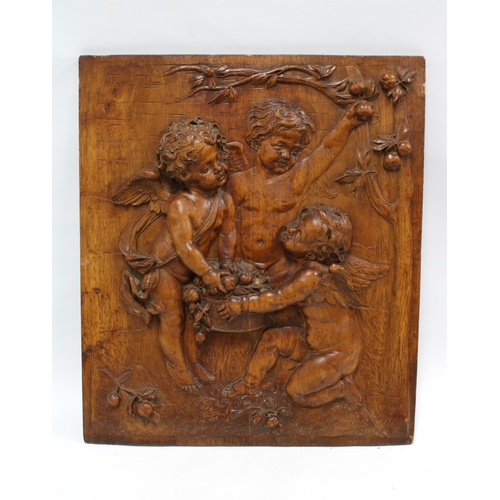 362 - Walnut cherub carved panel, 42 x 48cm.