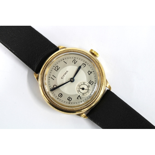 6 - CYMA, Gents 9ct gold cased wristwatch, champagne dial with a silvered chapter ring with Arabic numer... 