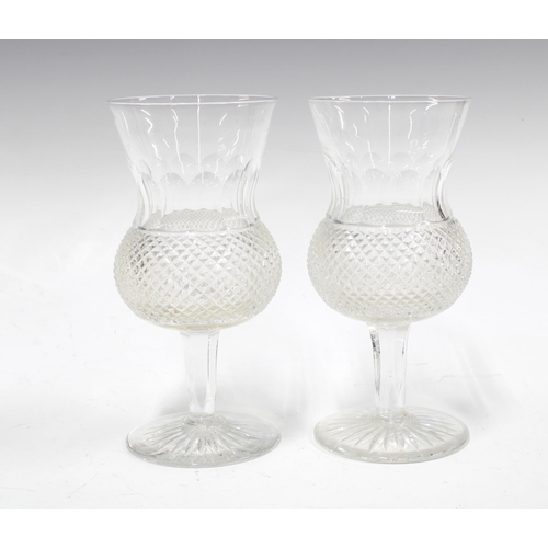 73 - Two large thistle shaped wine glasses, star cut bases, (2) 17cm.