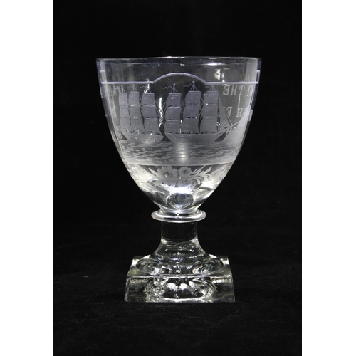 77 - Naval Commemorative glass rummer, with engraved motto 'Capture of Gibraltar by the British fleet, 17... 