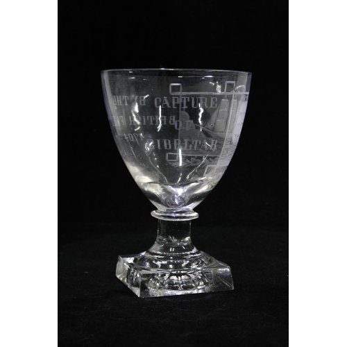 77 - Naval Commemorative glass rummer, with engraved motto 'Capture of Gibraltar by the British fleet, 17... 